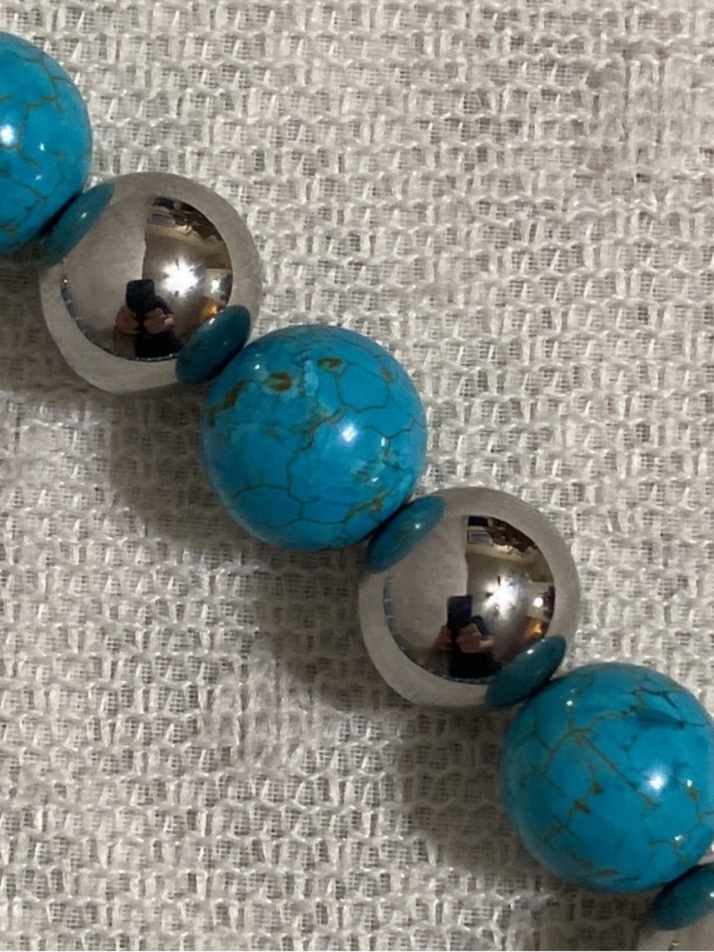 Milor Stainless Steel & Blue Turquoise Ball Bead Necklace - Picture 2 of 6